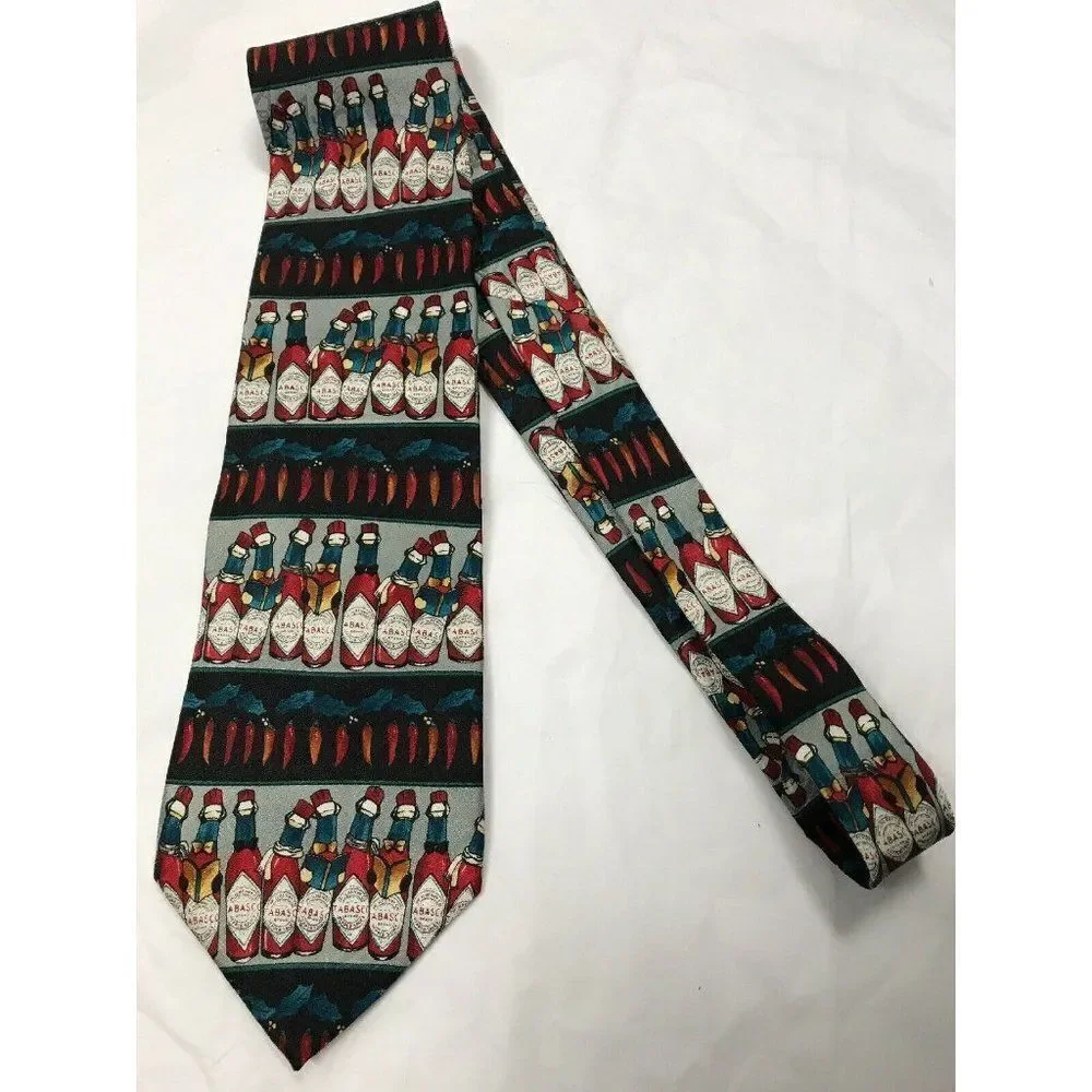 Tabasco Mens Necktie Tie Silk Hot Sauce Novelt New